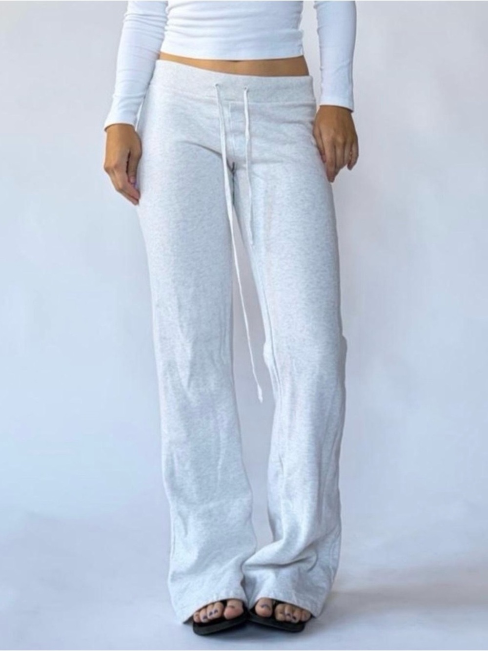 Brandy Melville Light Gray Drawstring Flare Lounge Pants
